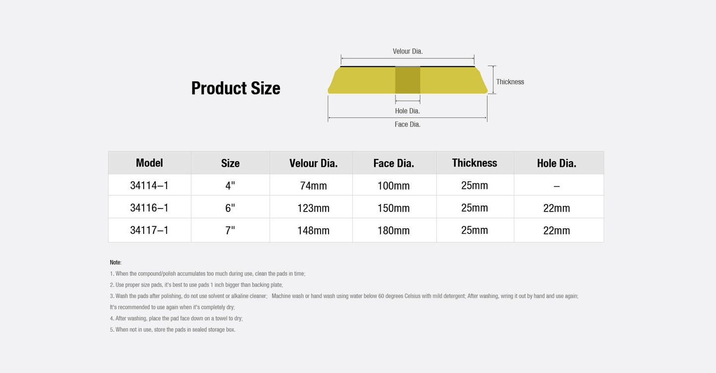 ShineMate Yellow Foam Pad 3" - Heavy (4" Face)