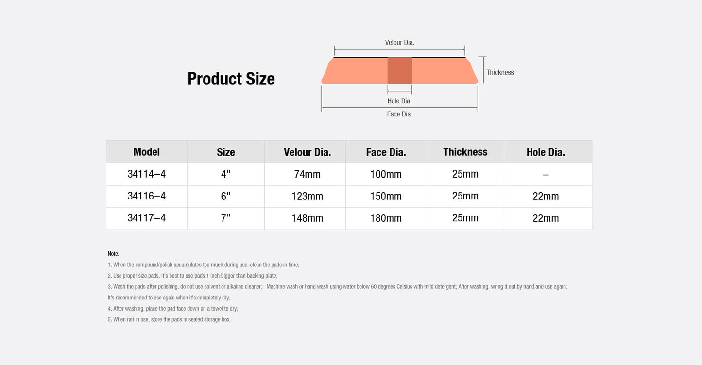 ShineMate Orange Foam Pad 5" - Light (6" Face)
