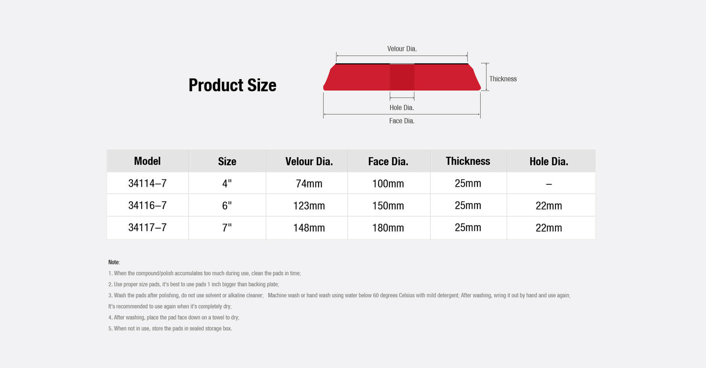 ShineMate Red Foam Pad 6" - Finishing (7" Face)
