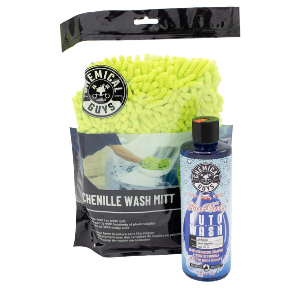 Chemical Guys Glossworkz Auto Wash Shampoo & Chenille Wash Mitt Bundle / Kit